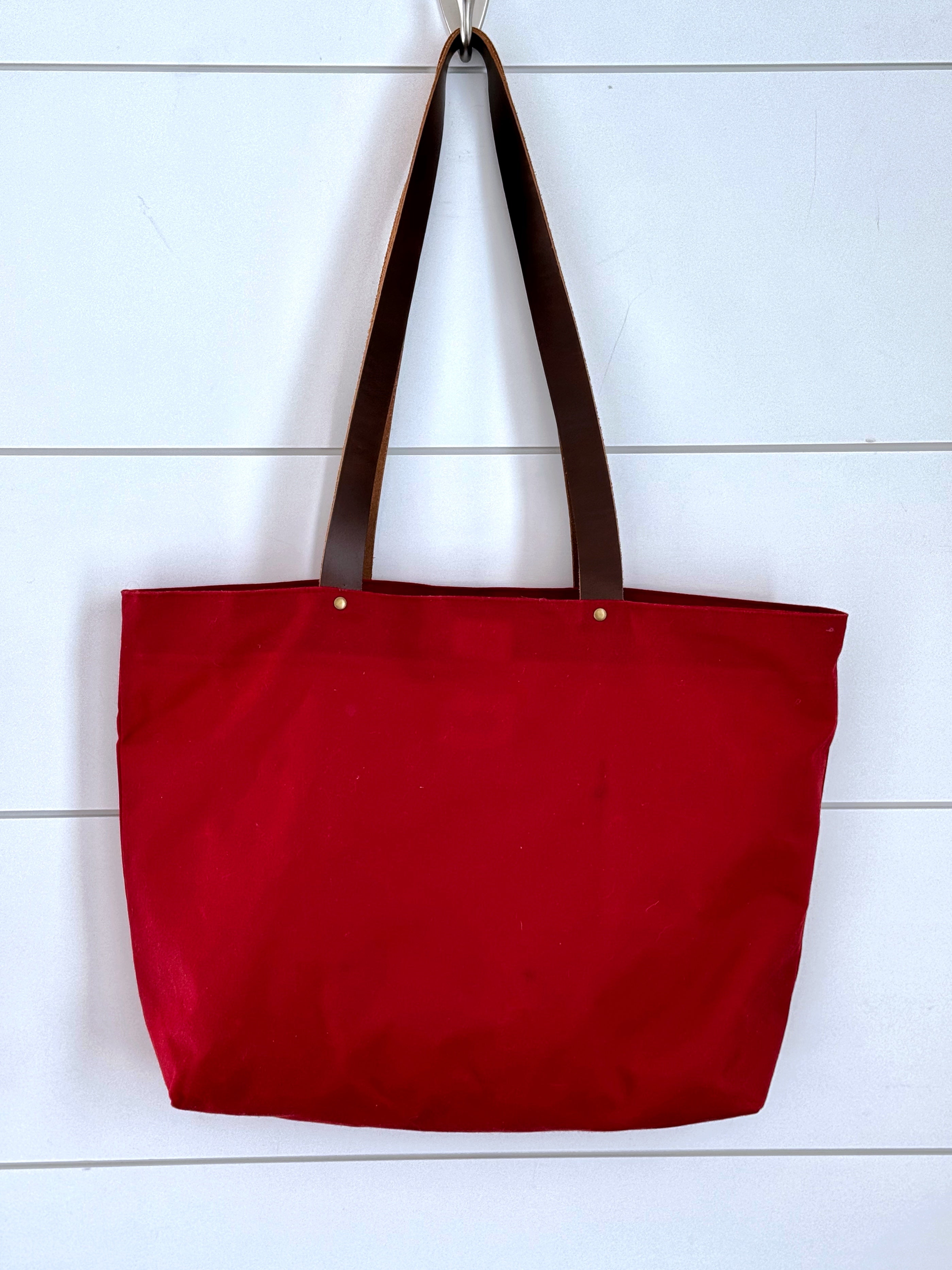 The Jody - Everyday Tote Bag in Red Canvas with Colorful Floral Lining - KrisChris 