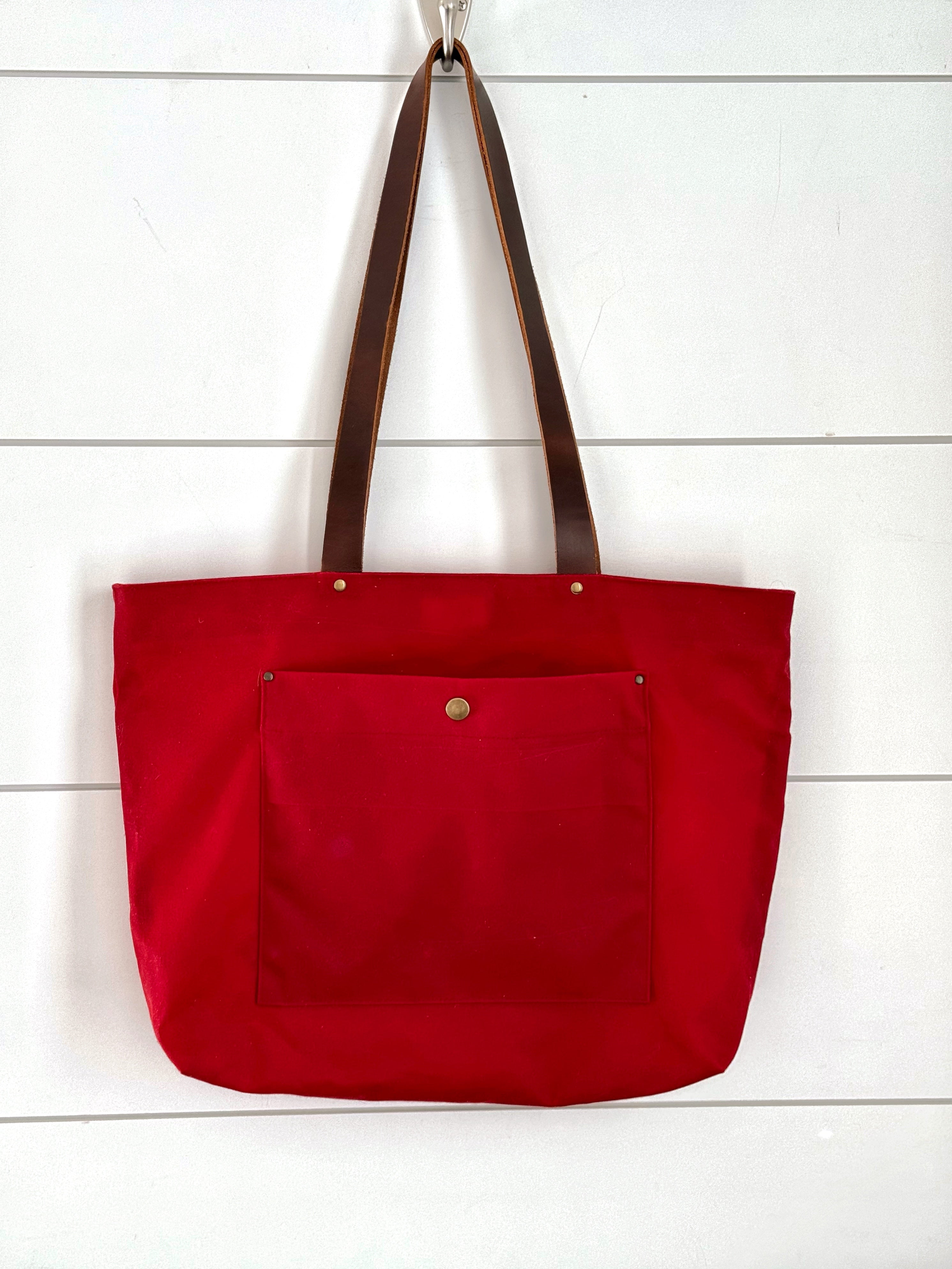 The Jody - Everyday Tote Bag in Red Canvas with Colorful Floral Lining - KrisChris 