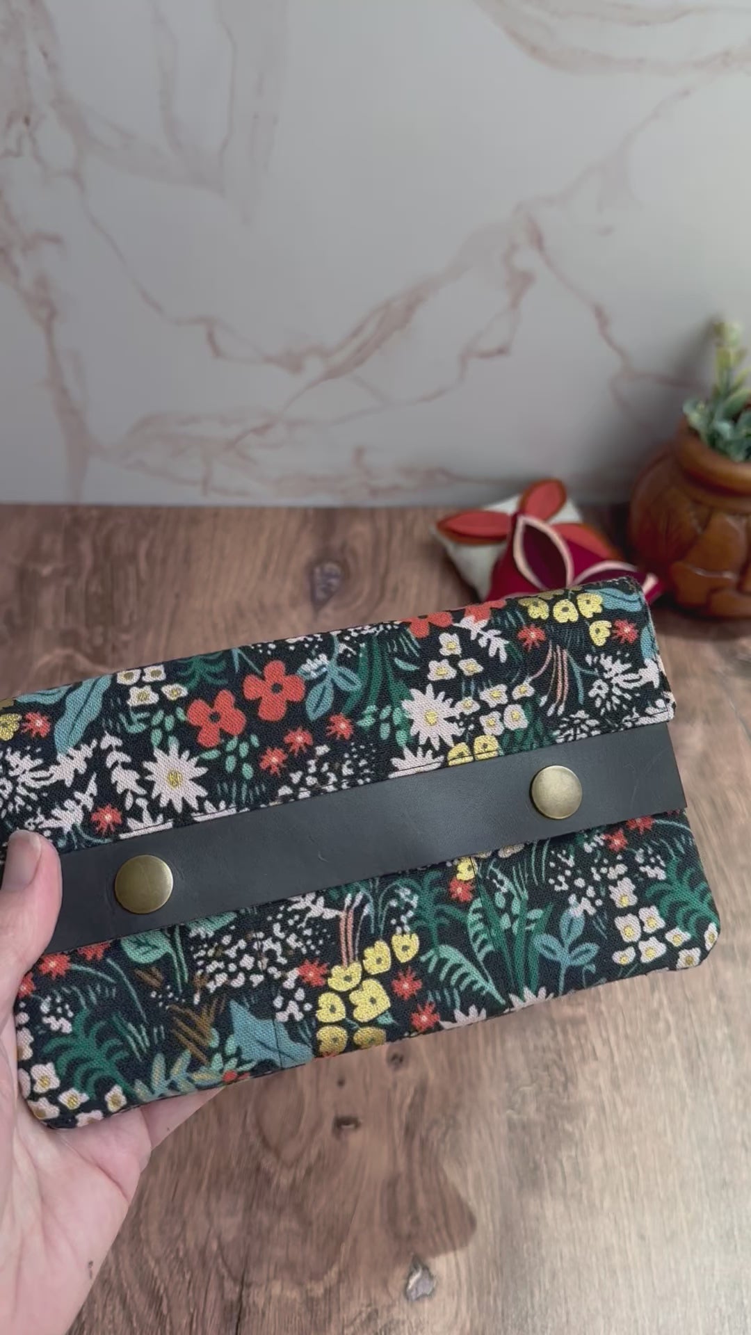 The Janet - Full Size Wallet in Florals and Gold Accents