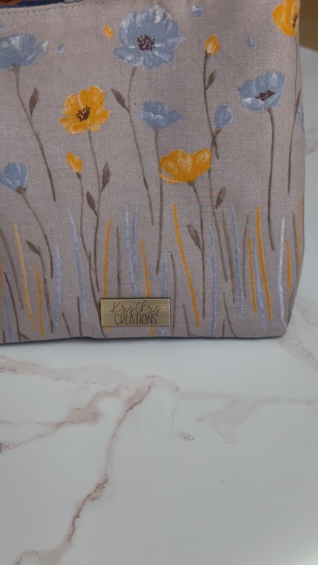 The Pat Pouch - Drawstring Bag in Japanese Linen - Blue and Yellow Poppies